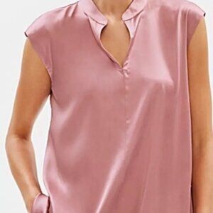NWT EILEEN FISHER Rose Quartz Stretch Silk Charmeuse Loose Top XXS Blouse Cami